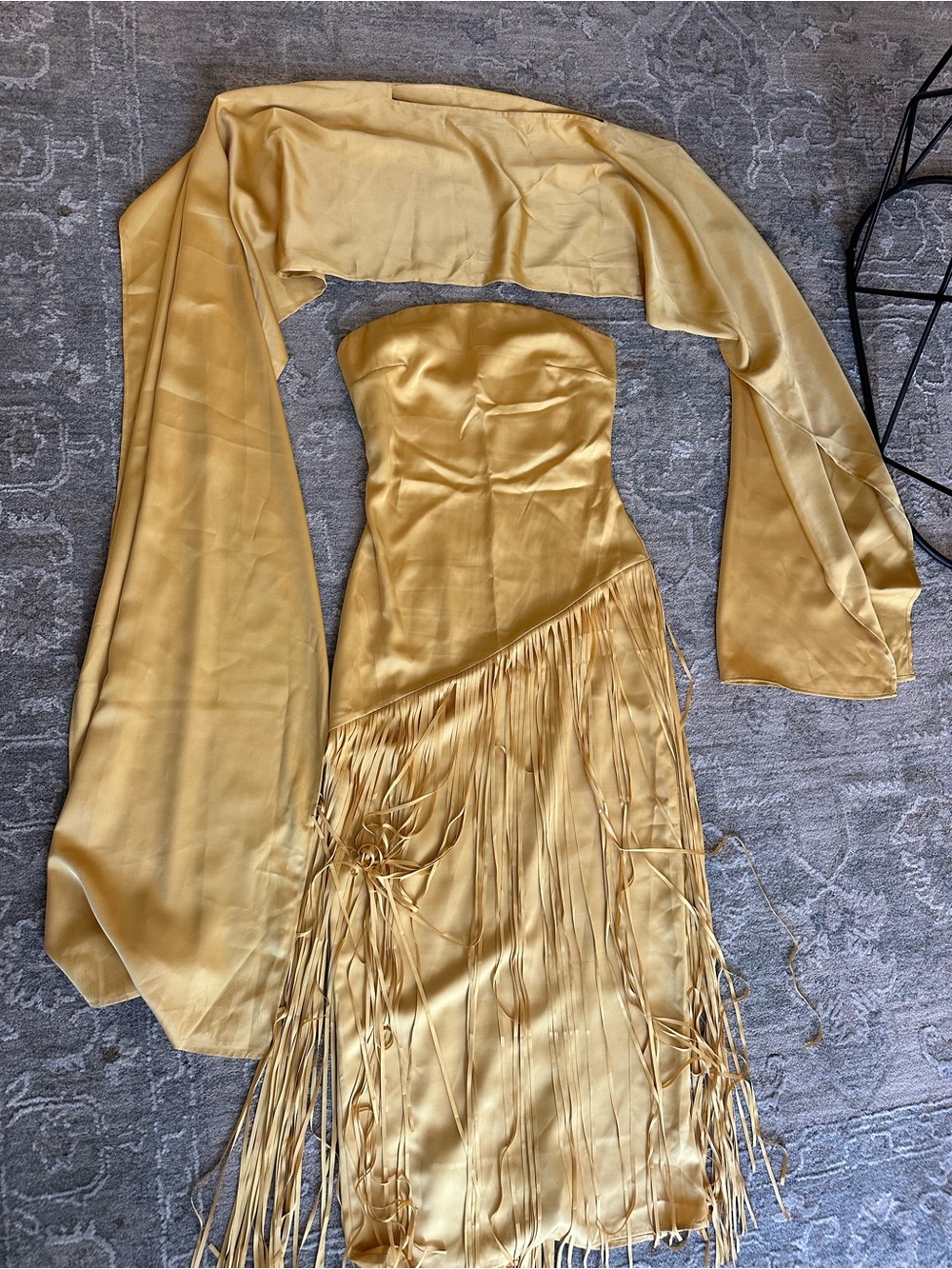 Miss RosierYellow Fringe Cape Gown - Picture 5 of 7